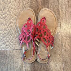Kelly & Katie Dark Pink and Tan Sandals